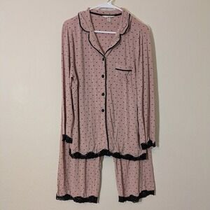 Soma Intimates Pajama Set Women's M/L Pink Polka Dot Button-up 2 Piece Sleepwear
